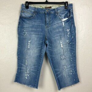 Zandi Cropped Jeans 32x17 Women's 14 - raw hem rhinestones distressed stretch